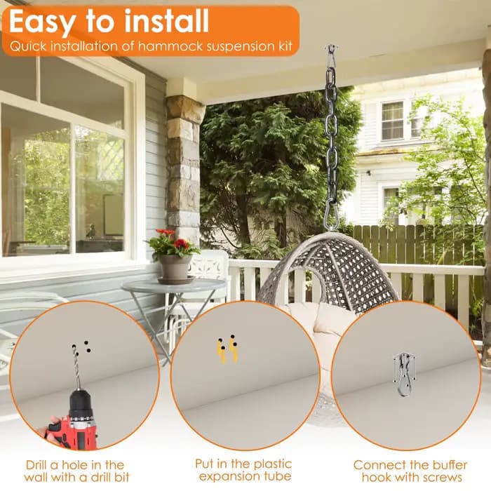Crochet de suspension pour hamac M6 en acier inoxydable avec vis, crochet de plafond robuste, Kit de suspension antirouille pour intérieur et extérieur