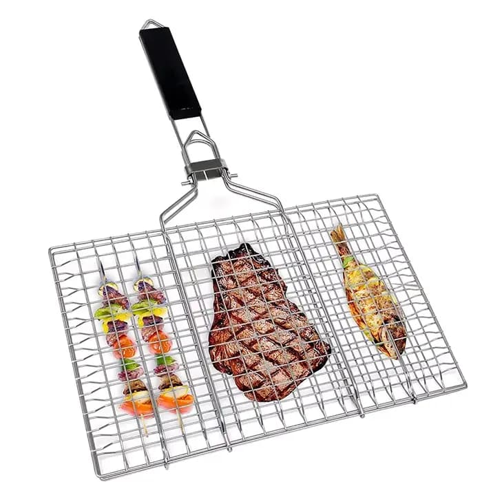 LMETJMA-mir à griller pliable en acier inoxydable, portable, pour barbecue, avec poignée parfaite, p