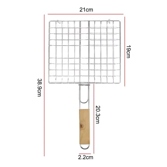 Tapis de barbecue pliable avec poignée en bois, panier de cuisson réutilisable en acier inoxydable, support de pince à viande et poisson