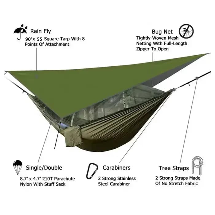 Hamac de Camping avec moustiquaire, bâche de tente arc-en-ciel et sangles d'arbre, tente hamac Porta