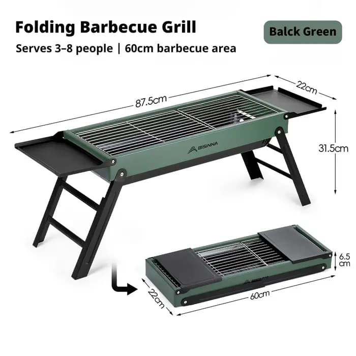 Barbecue pliant BISINNA, robuste et portable, avec étagères latérales, pour le camping en plein air, le barbecue, la terrasse, la salle à manger, cuisinière à charbon de bois