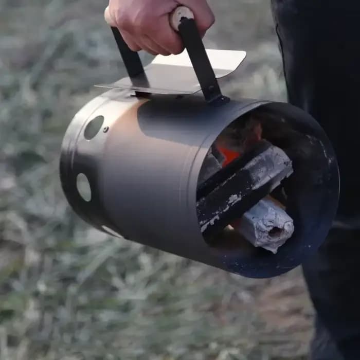 Barbecue portable en acier inoxydable avec seau à charbon et allumeur intégré