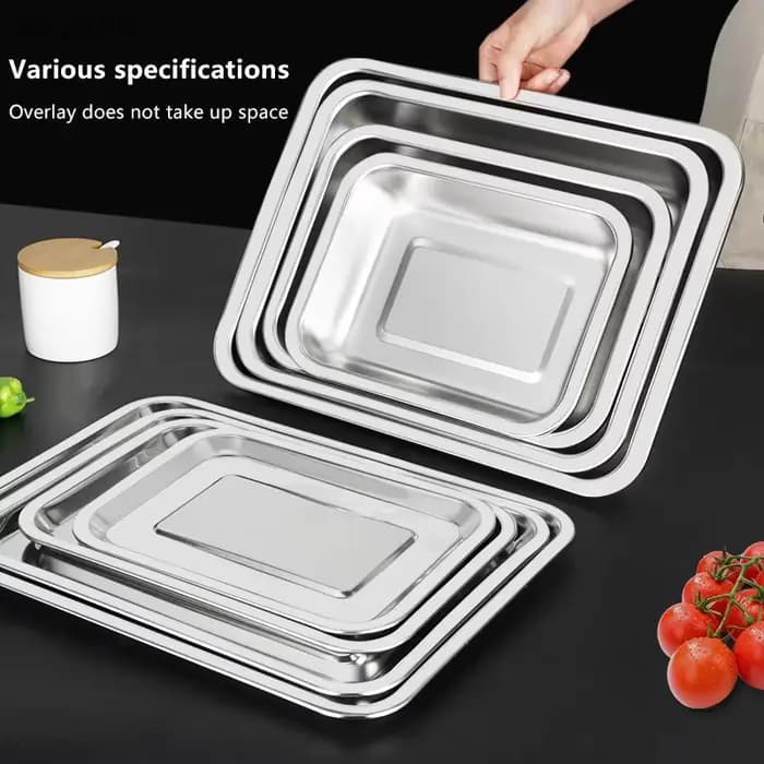 (YY) 1Pc 2025 nouveau Rectangle en acier inoxydable Barbecue thé stockage plateau de service vapeur saucisse plaque gril viande Restaurant ustensiles