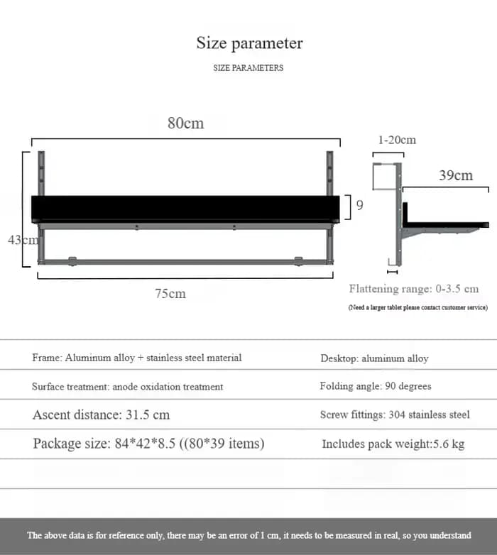 Table pliante en aluminium suspendue sur balustrade de balcon, imperméable et Protection UV, meubles