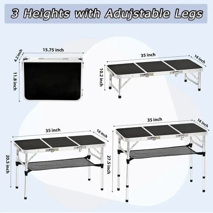 Table de camping pliante avec filet de rangement