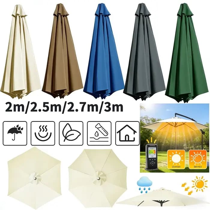 Tissu de rechange pour parasol d'extérieur multi-tailles (support à nervures non inclus)
