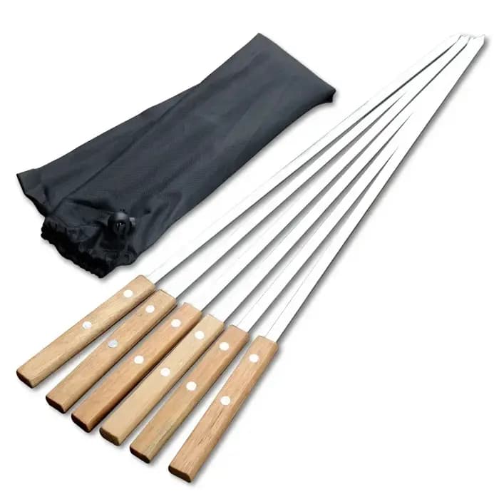 Brochettes Kabob 55 cm brochette de barbecue plate en acier inoxydable avec manche en bois