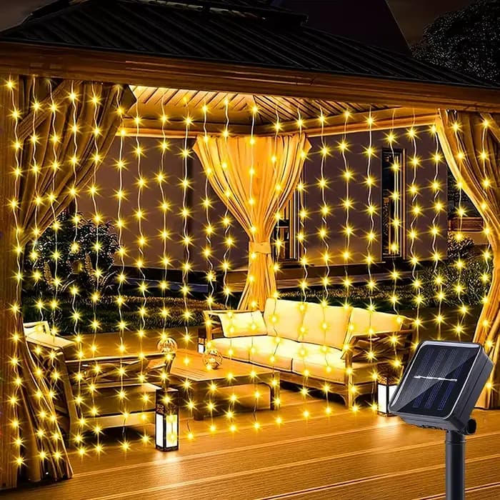 Rideau lumineux solaire imperméable pour l'extérieur, guirlande féerique solaire, guirlande lumineus