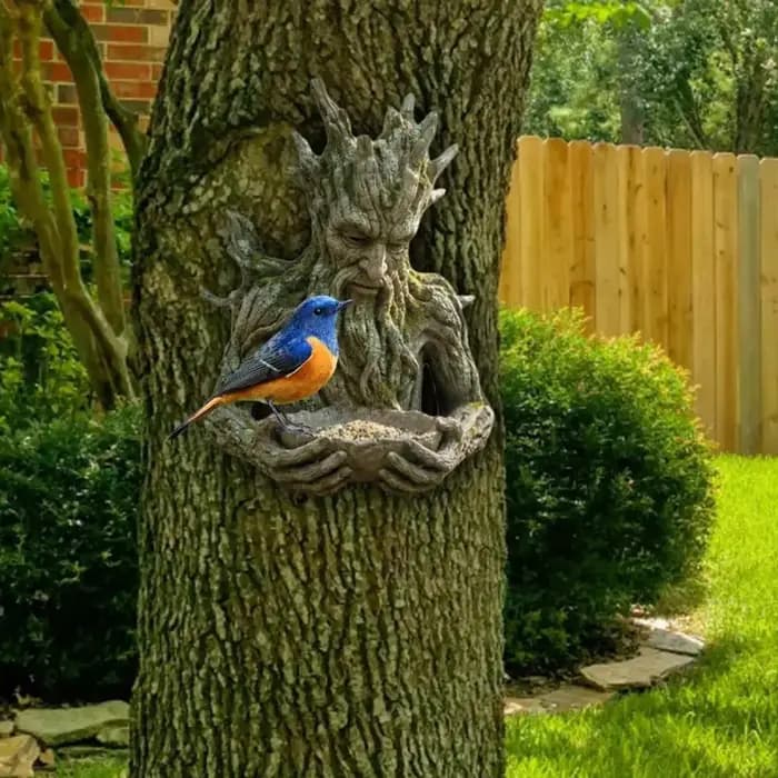 Statue de jardin en résine, mangeoire à oiseaux artistique à fixer sur arbre, résistante aux intempéries, décoration artistique pour jardin, patio et extérieur, mangeoire à graines pour oiseaux