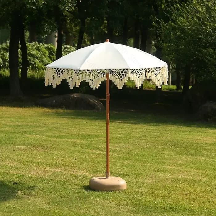 Parasol d'extérieur à franges françaises, parasol de plage pour cour, parasol de jardin à grille triangulaire, parasol de terrasse à colonne centrale, tendance internet