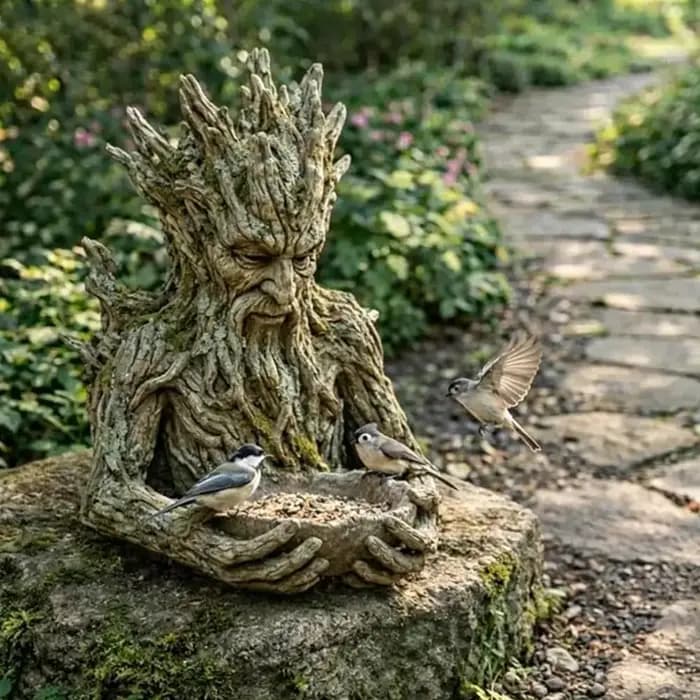 Statue de jardin en résine, mangeoire à oiseaux artistique à fixer sur arbre, résistante aux intempéries, décoration artistique pour jardin, patio et extérieur, mangeoire à graines pour oiseaux