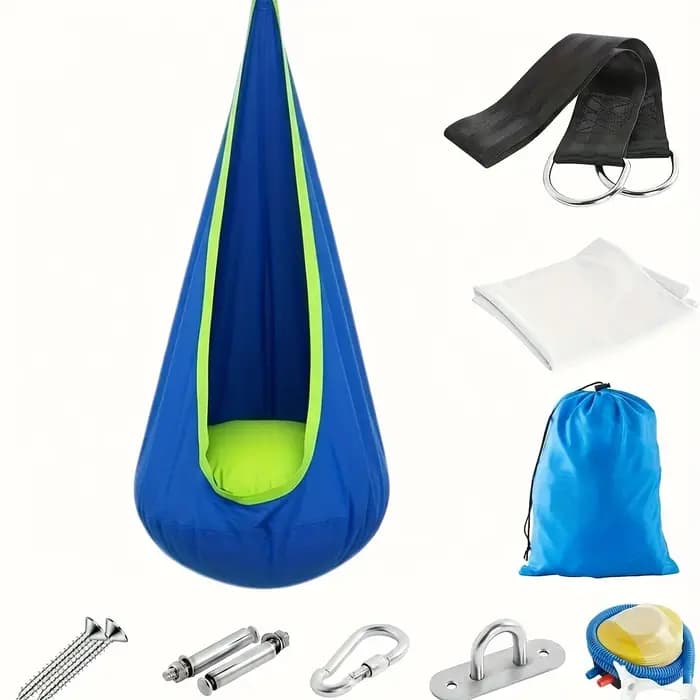 Fauteuil hamac robuste, balançoire portable intérieure/extérieure avec coussin gonflable et poche - Choix idéal pour le camping et le balcon