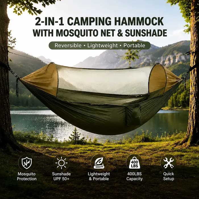 Hamac de camping 2-en-1 avec moustiquaire