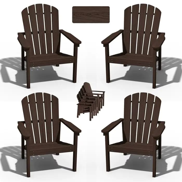 Ensemble de 4 chaises Adirondack empilables compactes, 26,3 pouces de large, en HDPE, pour patio ext