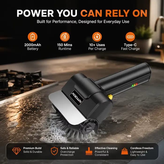 Brosse de nettoyage électrique rechargeable pour barbecue 1100 tr/min