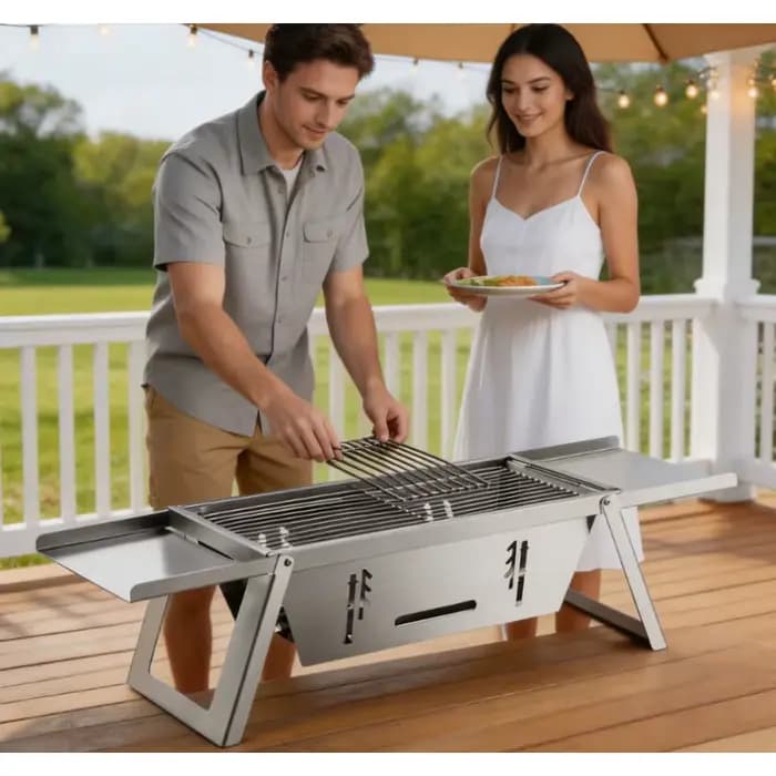 Barbecue au charbon de bois en acier inoxydable