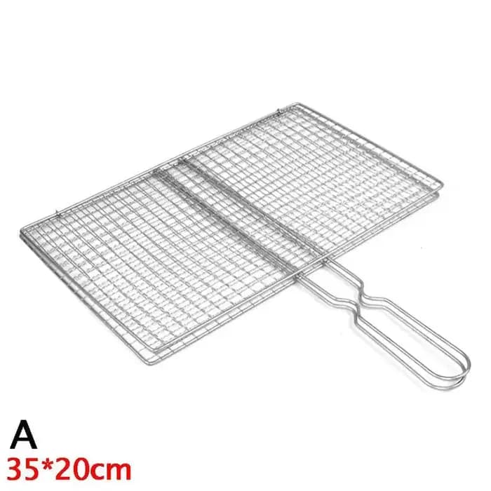 Panier de cuisson pour barbecue, filet de grillade pour viande, poisson et légumes, en maille d'acier argentée avec pince
