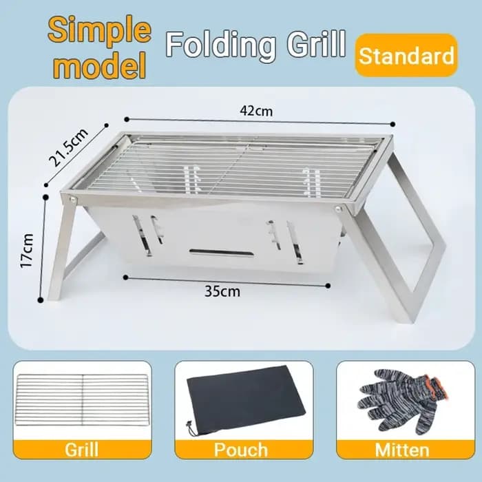 Barbecue portable pliable au charbon de bois en acier inoxydable pour camping