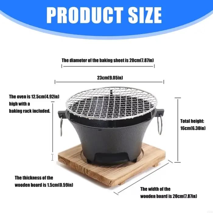 Barbecue transportable extérieur intérieur en fer forgé mettant en valeur grille amovible pour nettoyage facile Plan