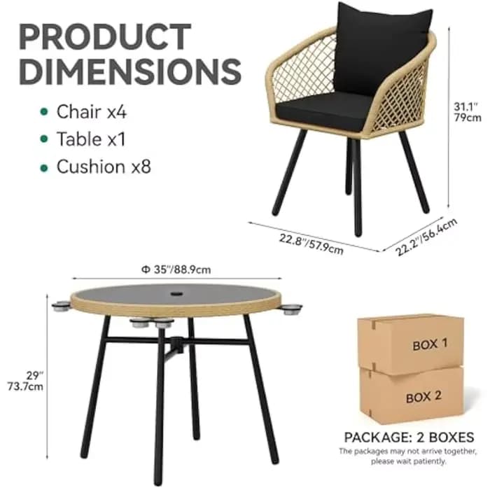 Ensemble de salle à manger d'extérieur 5 pièces avec coussins rembourrés, table et chaises de patio