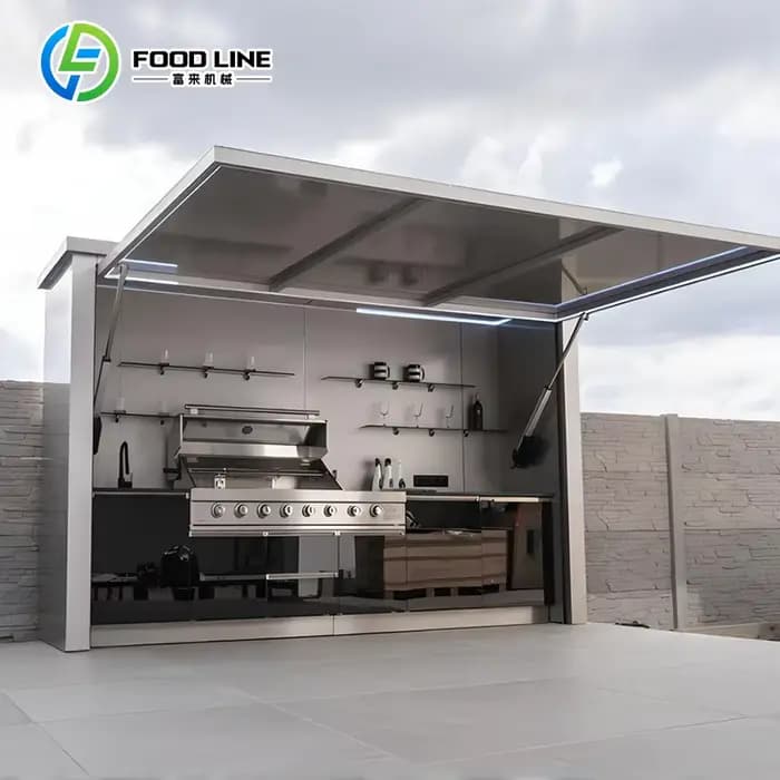 Cuisine extérieure en acier inoxydable, cuisine de jardin, abri de jardin en bois pour cuisine extérieure
