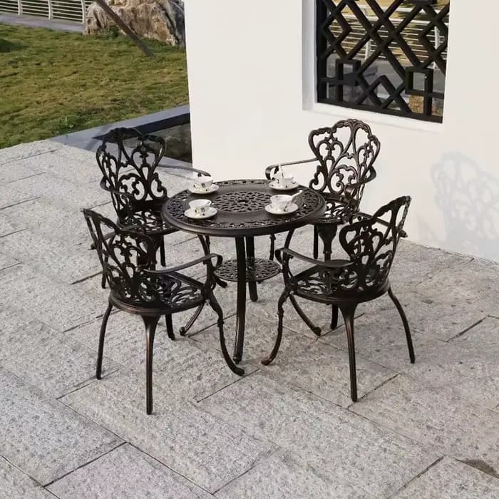 Tables et chaises en aluminium moulé pour l'extérieur, meubles de terrasse d'hôtel, table ronde en m