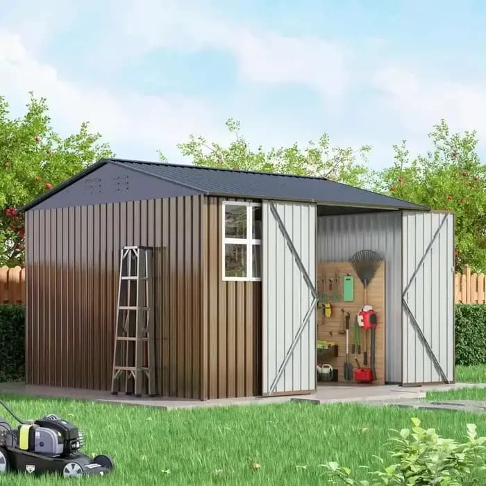 Abri de rangement extérieur, grand hangar de jardin en métal avec fenêtres à structure de cadre mis à jour et portes verrouillables