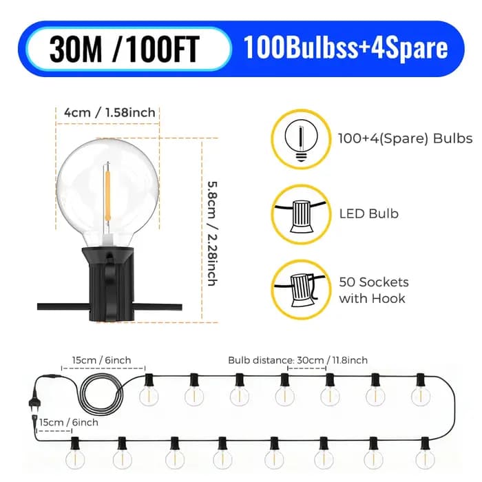 Guirlande lumineuse Globe LED G40 pour l'extérieur