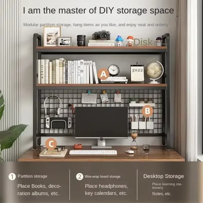 Meubles de maison bureau multicouche en fer forgé étagère bibliothèque avec grille étagère Table tro