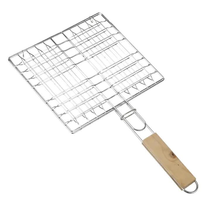 Tapis de barbecue pliable avec poignée en bois, panier de cuisson réutilisable en acier inoxydable, support de pince à viande et poisson