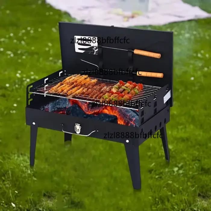 Barbecue portable pliable au charbon de bois avec poignée