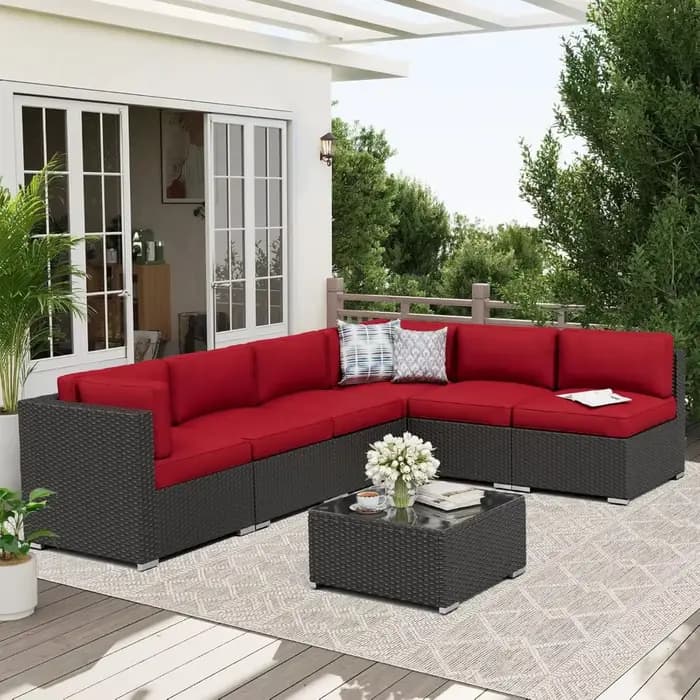 Ensemble de canapés de meubles de patio extérieur 7 pièces Ensembles de conversation sectionnels en