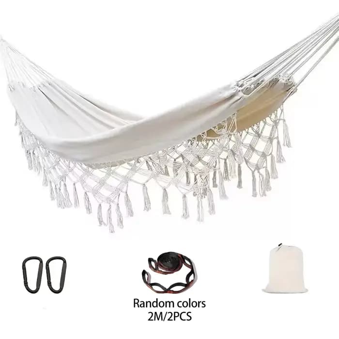 Hamac d'extérieur de style bohème de luxe pour une personne, avec sac de rangement à sangle et bouto