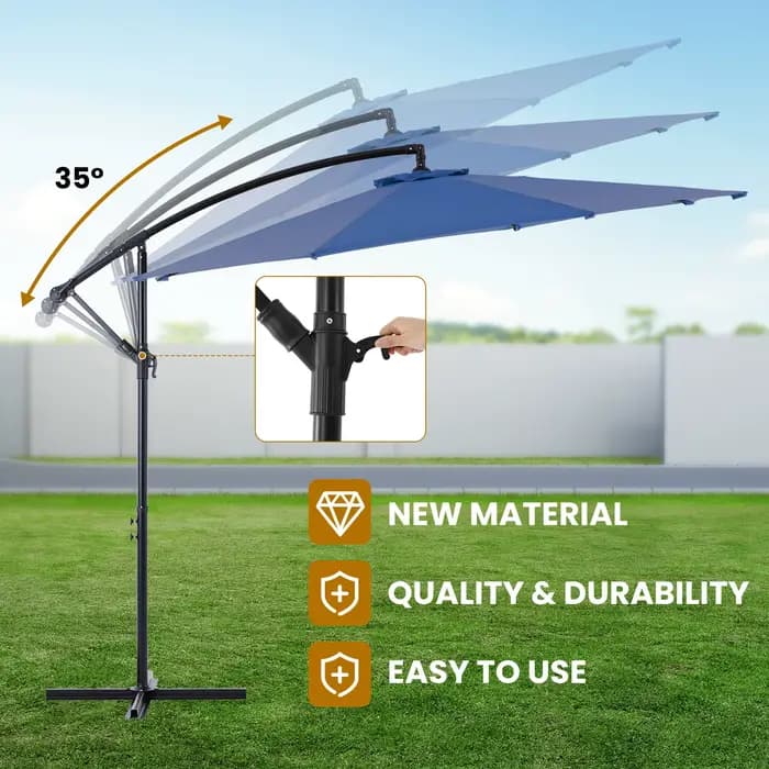 JHK 10FT Parasol de patio extérieur suspendu en porte-à-faux avec réglage facile de l'inclinaison Pr