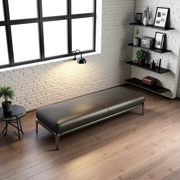 Tabouret de salon d'hôtel en cuir moderne avec repose-pieds en métal