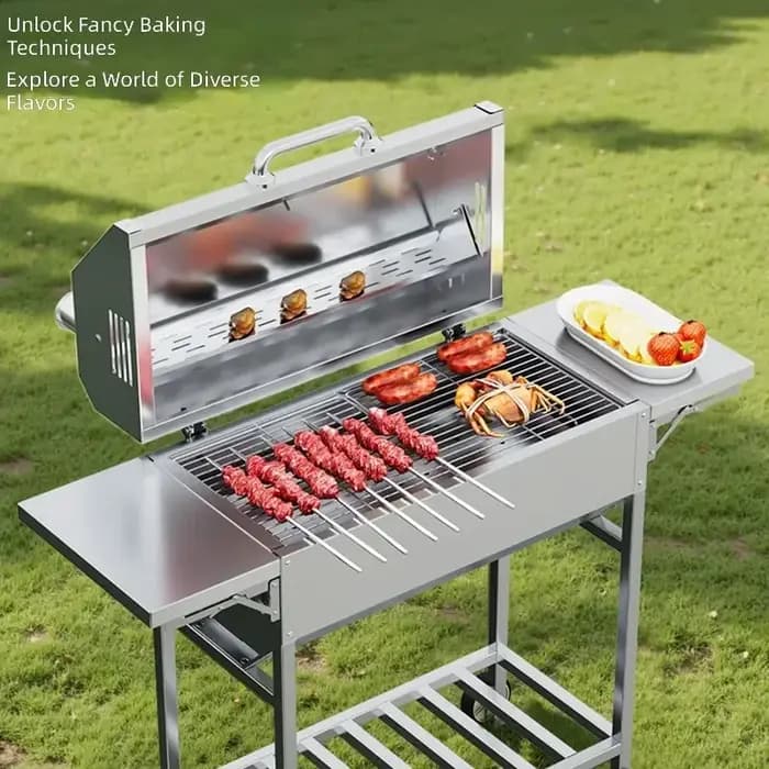 Barbecue portable en acier inoxydable Butterfly, style américain, pour camping et pique-nique, avec grille à charbon de bois et ensemble de cuisson