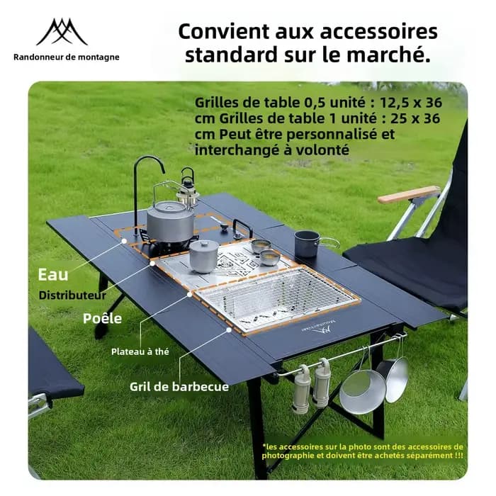 Table de camping portable Mountainhiker pour barbecue