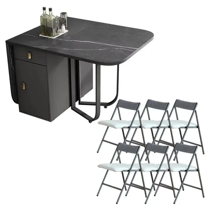 Table à manger pliante avec support de rangement et 2 tiroirs