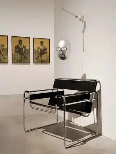 Fauteuil à bascule Bauhaus en acier tubulaire et cuir