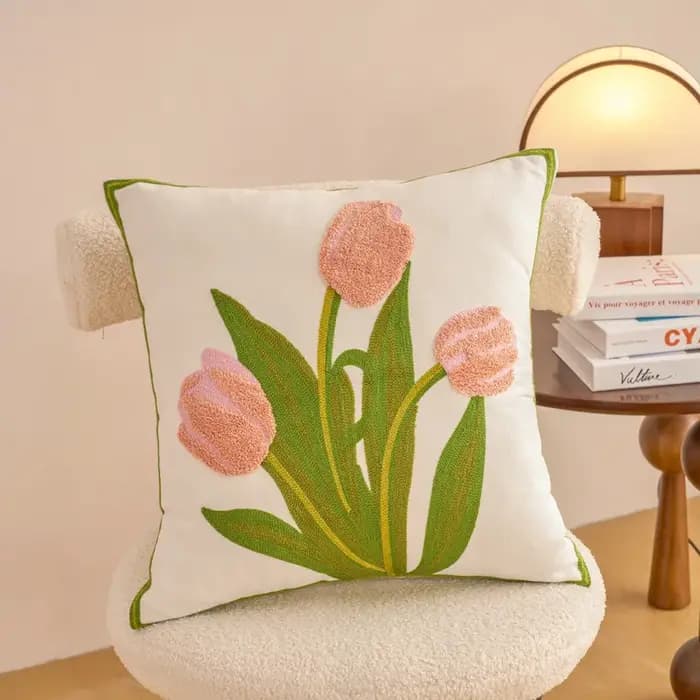 Housses de coussin brodées à fleurs de Style campagne