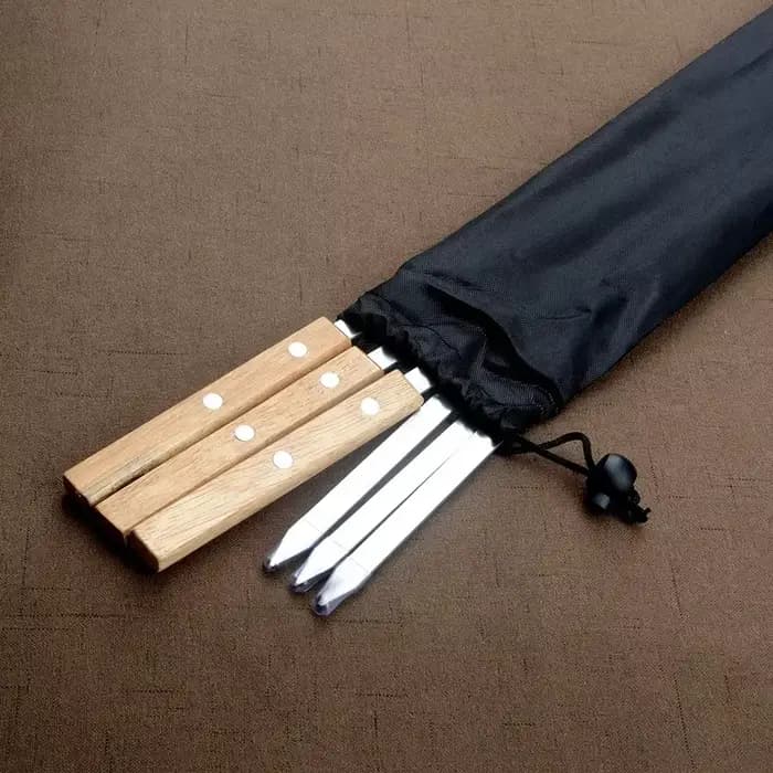 Brochettes Kabob 55 cm brochette de barbecue plate en acier inoxydable avec manche en bois