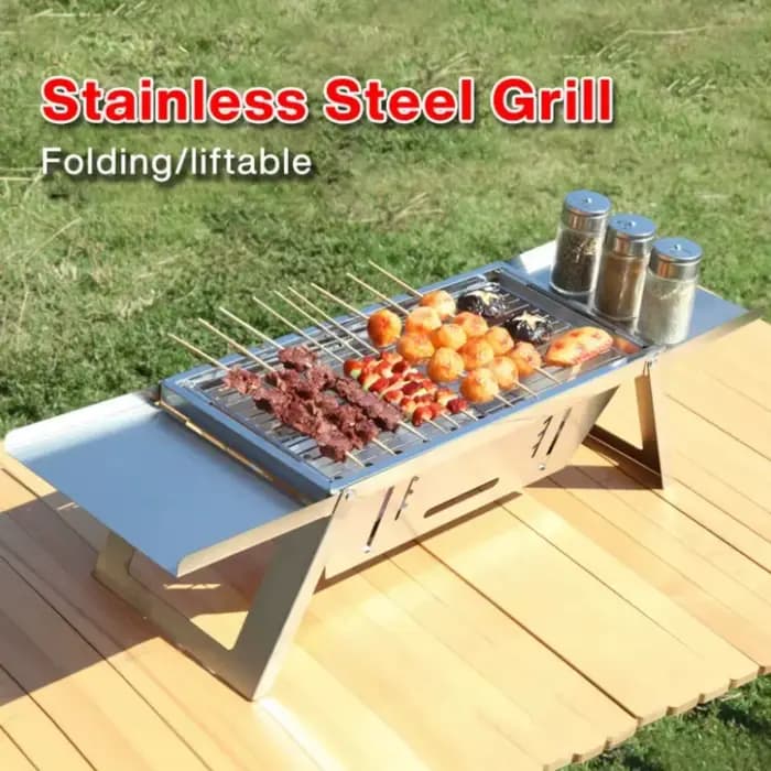 Barbecue portable pliable au charbon de bois en acier inoxydable pour camping