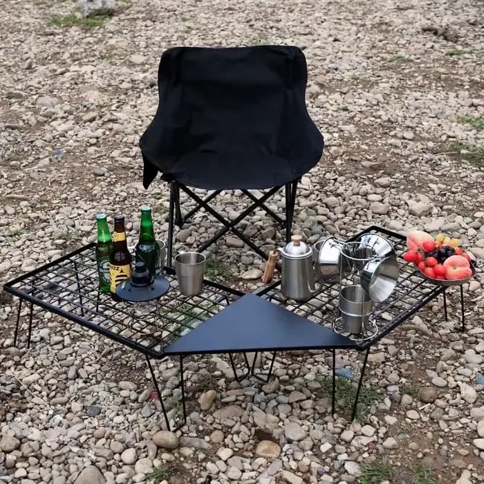 Table pliante multifonctionnelle d'extérieur en bambou avec étagères multiples pour barbecue, camping et pique-nique
