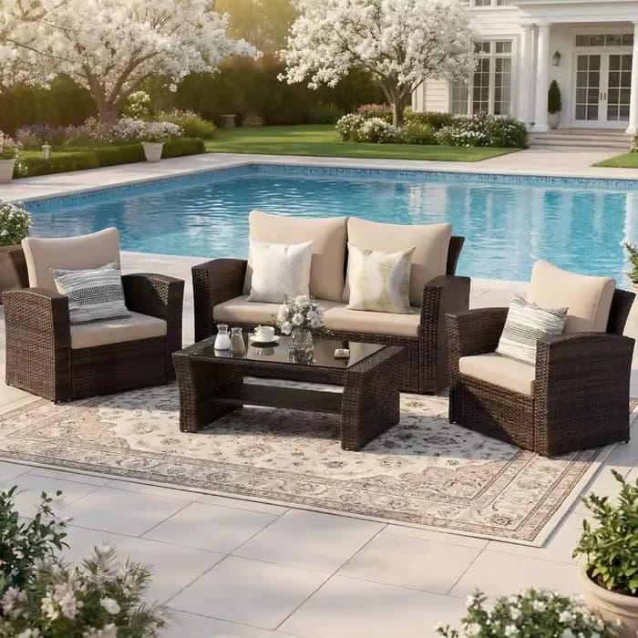 Ensemble de meubles de patio d'extérieur, 4 pièces, canapé en osier, ensemble de conversation avec c
