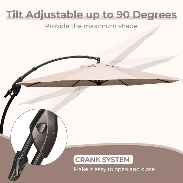 Parasol cantilever de 11 pieds avec base, grand parasol rond en aluminium décalé pour patio, jardin,