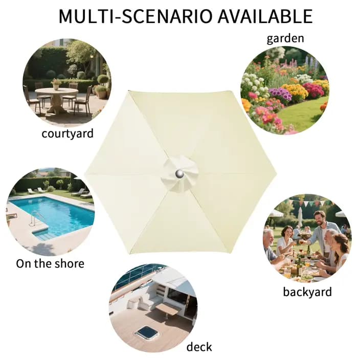 Housse de rechange pour parasol de jardin et terrasse, 2/2.3/2.5/2.7/3m, imperméable, pare-soleil, 6 ou 8 baleines