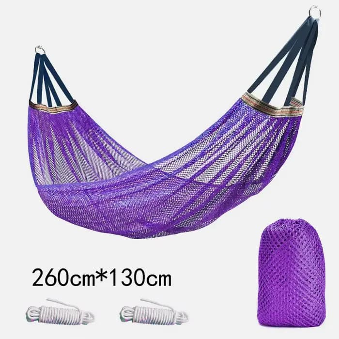 Hamac d'extérieur avec filet en soie glacée, poteau courbé anti-basculement, accessoires de camping