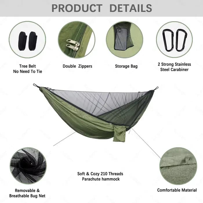 Hamac suspendu ultraléger pour 2 personnes, camping avec moustiquaire, mobilier de jardin extérieur,