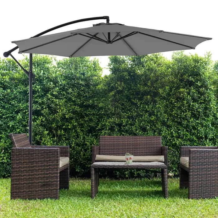 JHK 10FT Parasol de patio extérieur suspendu en porte-à-faux avec réglage facile de l'inclinaison Protection UV 8 nervur
