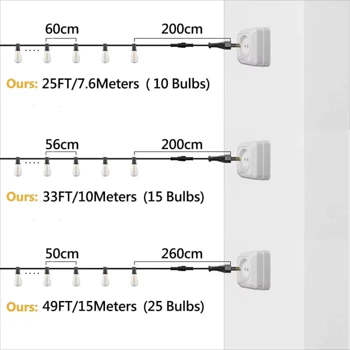 Guirlande lumineuse d'extérieur étanche G40, verre laiteux givré E12, ampoules LED de remplacement,